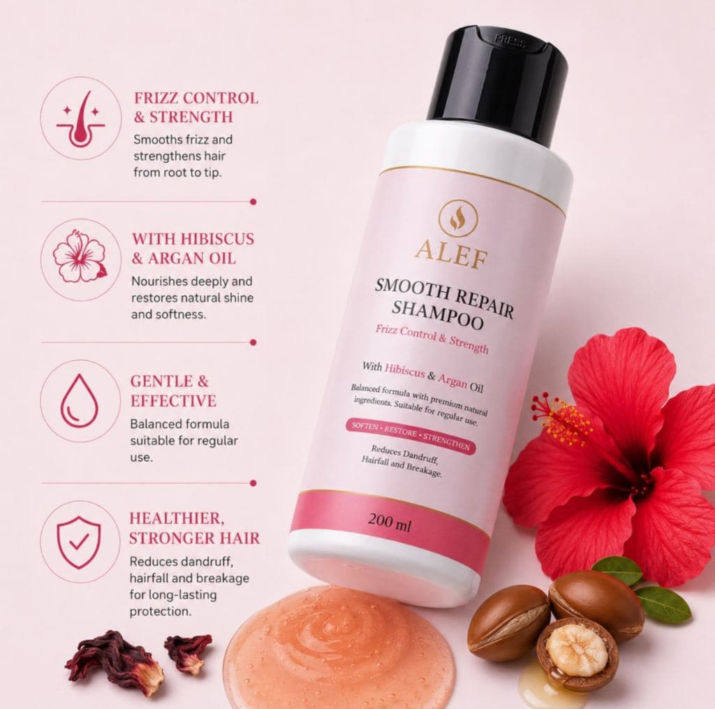 ALEF Smooth Repair Shampoo - Frizz Control & Strength with Hibiscus & Argan Oil 200ml